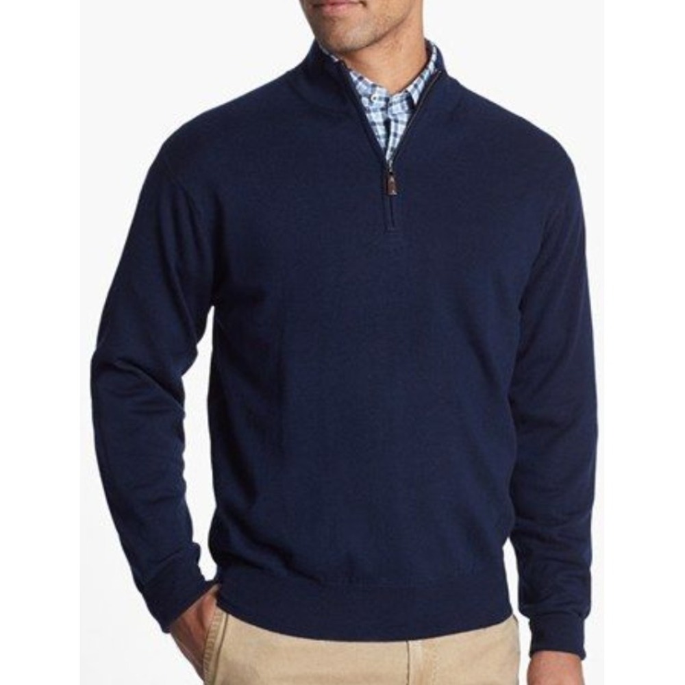 Club Room Men's L Blue Quarter-Zip Sweater Merino Wool Blend